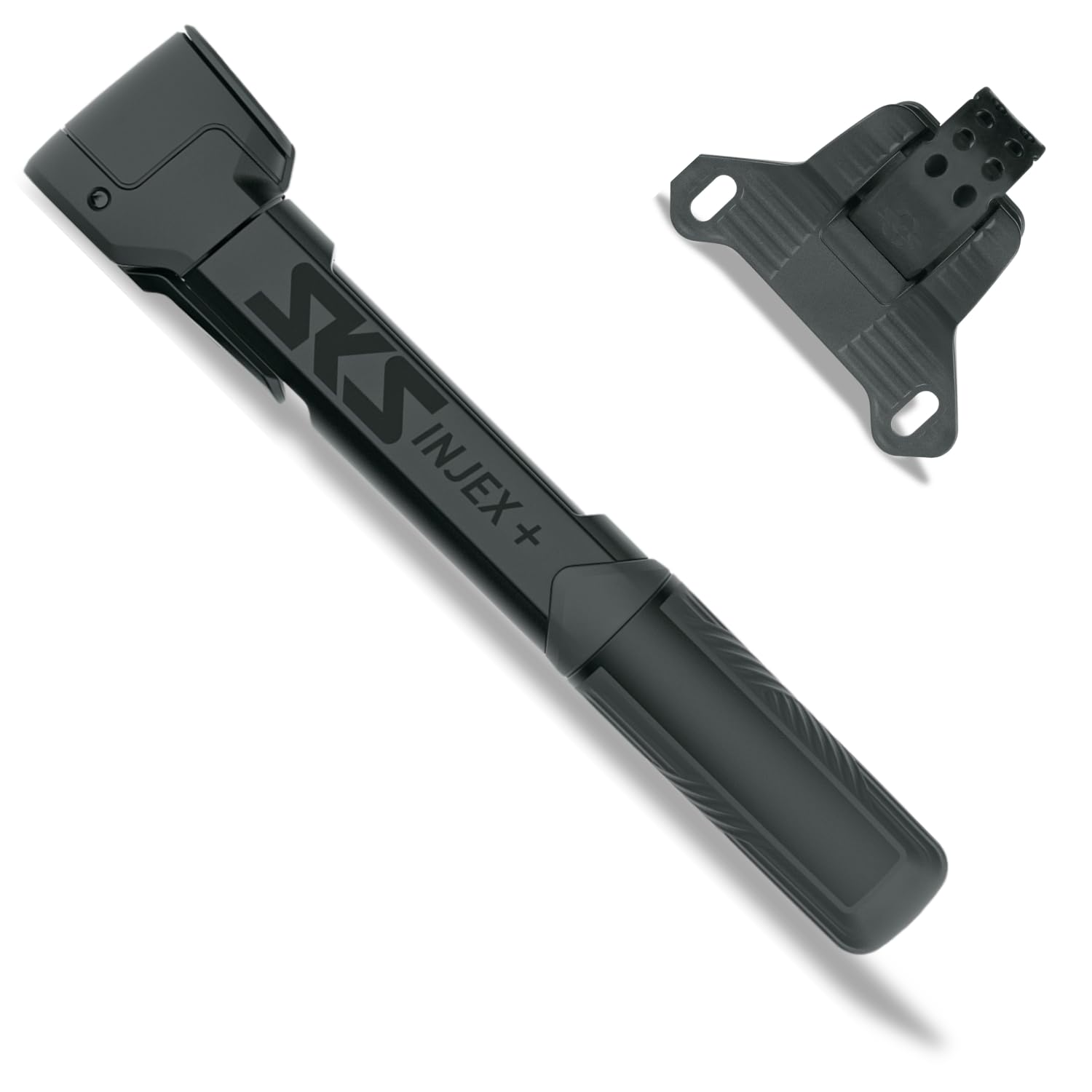 SKS GERMANY INJEX Plus Mini Pump (Bicycle Pump for On the Go, Ergonomic Handle, Switchable Telescopic Function, Space-Saving Attachment, MV Easy Head for All Valves), Black