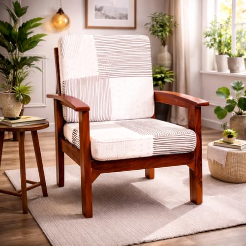 Image of STITCHNEST 'Contour Fit Series' Stretchable Printed Wooden Sofa Cover (Pack of 6) - Elastic Wooden Chair Cover | Wooden Sofa Seat Cover | Size - 20-21 x 20-21 x 3-5 in