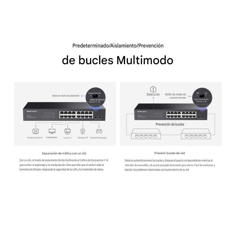 Mercusys Switch Ethernet Gigabit 16 Ports RJ45, Boîtier Métal, MS116GS | Ports 10/100/1000 Mbps, Plug & Play, Compatible avec PC TV Imprimante Caméra Routeur, Idéal pour les PME/Bureaux/Télétravail