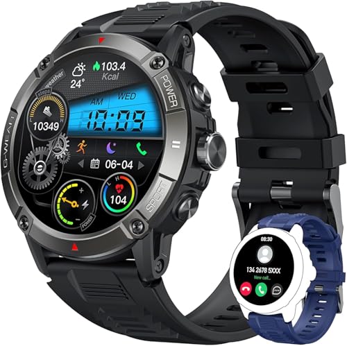 Reloj Inteligente Hombre Smartwatch con Llamada - Smart Watch 1.54' Pulgadas Bluetooth Fitness Impermeable Sueño Presión Arterial Pulsera Actividad Reloj Deportivo Hombre para Android iOS (redondo)