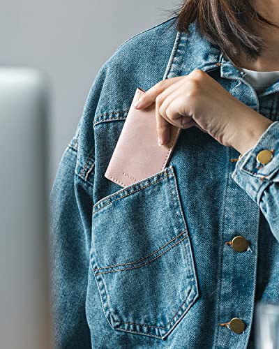 Image of VULKIT Leather Business Card Holder 2 Sided Slim Business Name Card Organizer for Men or Women, Up to hold 20 cards (Vintage Rose)