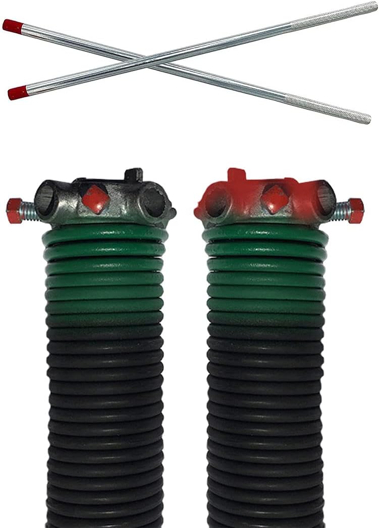 DURA-LIFT .243 x 2" x 33" Torsion Garage Springs (Green, Left & Right Wound) with 18" Torsion Spring Winding Rod (2-Pack)