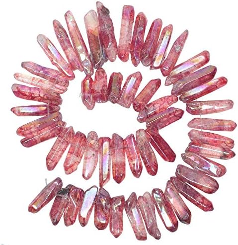 Amogeeli Titanium Coated Rock Crystal Points Quartz Top Drilled Stone Loose Beads for Jewelry Making