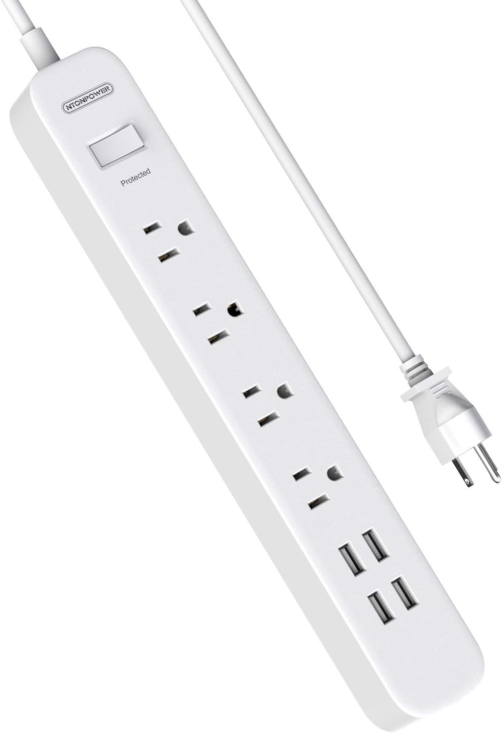 Surge Protector Power Strip - NTONPOWER 4 Outlets Power Strip with 4 USB Ports 5ft Extension Cord, 10A Circuit Breaker, Overload Protection, On Off Switch, for Home, Office and More, White (1700 J)