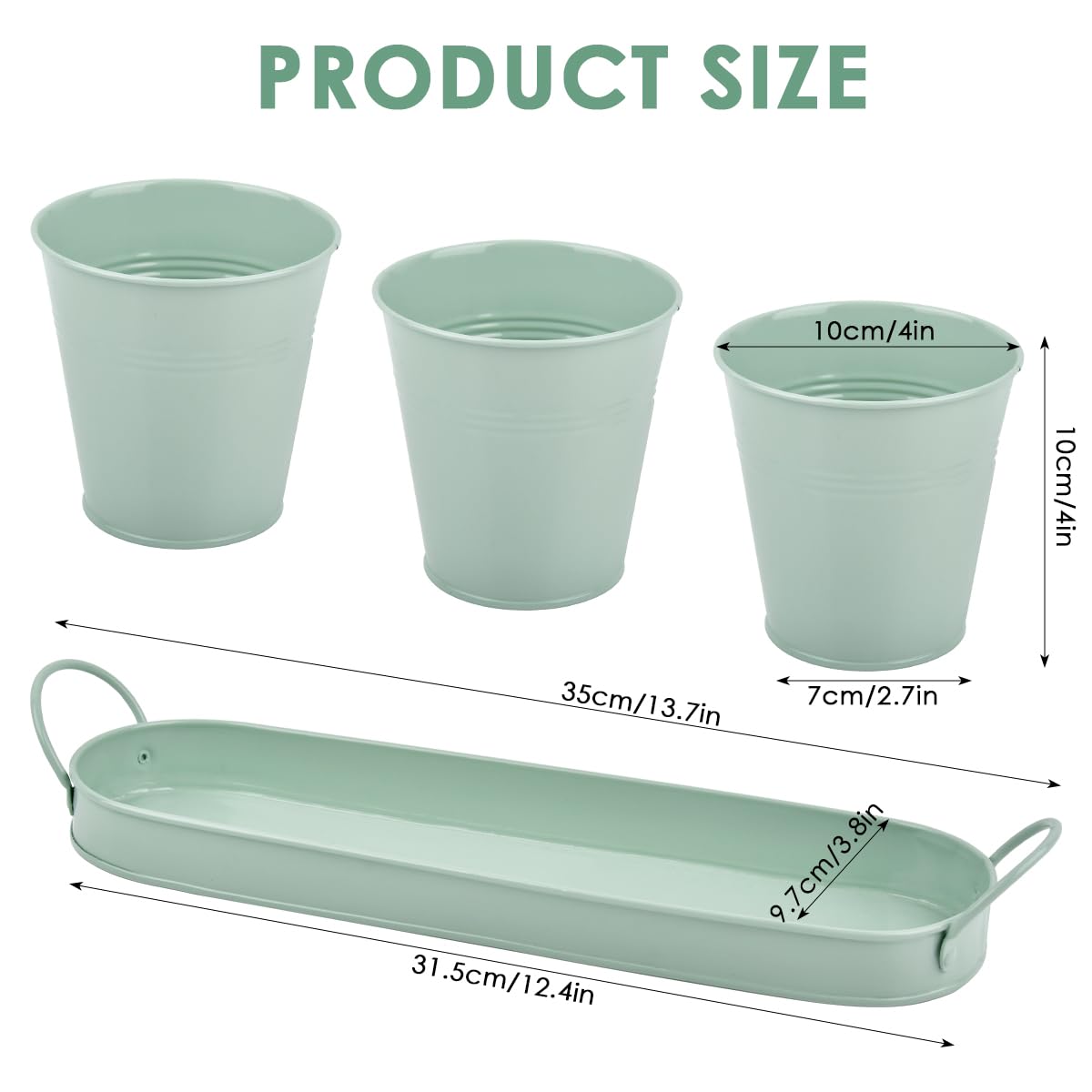 3 Vasi per Erbe Aromatiche in Metallo, con Vassoio,Vaso per Erbe Aromatiche,Vaso per Erbe Aromatiche da Cucina,Kit Vintage Piante Aromatiche,per Finestre della Cucina,Uso Interno ed Esterno