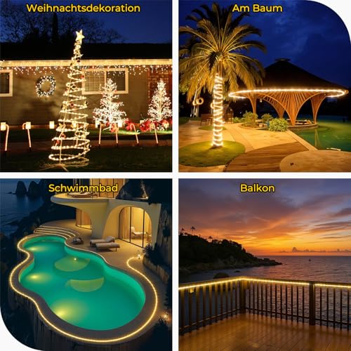 OxyLED Lichterschlauch Aussen, 20m 300 LEDs Lichtschlauch Außen IP44 Wasserfest 8 Modi Dimmbar per Fernbedienung Led Schlauch Outdoor für Weihnachtsbeleuchtung Party Hochzeit & Innen Außen Dekoration