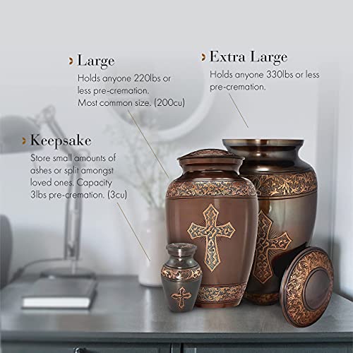 Image of Bronze Cross Cremation Urn for Ashes Adult Male - Personalized Cremation Urns for Human Ashes Adult Man Decorative Urns - Beautifully Handcrafted Cross Urn