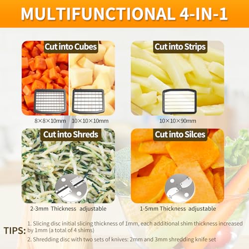 TERUISI 4-In-1 Electric Vegetable Chopper, 200W Vegetable Slicer Food Processor, Veggie Food Cutter With Slicing Shredding Dicing And Striping Function For Commercial Home Use