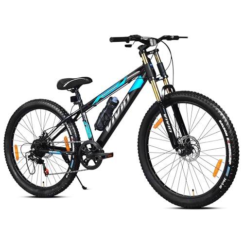Image of Leader Vivid Velaro Pro Double Crown Suspension 26T 7 Gear Cycle for Men | Strong Steel Frame & Dual Disc Brakes with Mega Hub | MTB Bicycle for Off-Road & City Riding Ideal for 13+ Yrs - Black