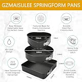 GZMAISULEE Springform Cake Pan Set of 3 (7, 8, 9 Inch) Heart Round Square Leakproof Nonstick Cheesecake Pans with Removable Bottom Carbon Steel Bakeware