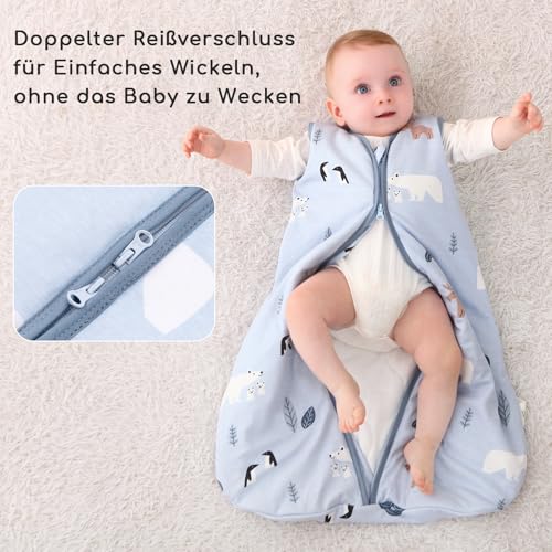 Yukkidds 2er Pack Schlafsack Baby 1.5 TOG, 100% Baumwolle Babyschlafsack Neugeborene im 6-12 Monate, Perfekte für Frühling Herbst Winter (Blau Delphin)