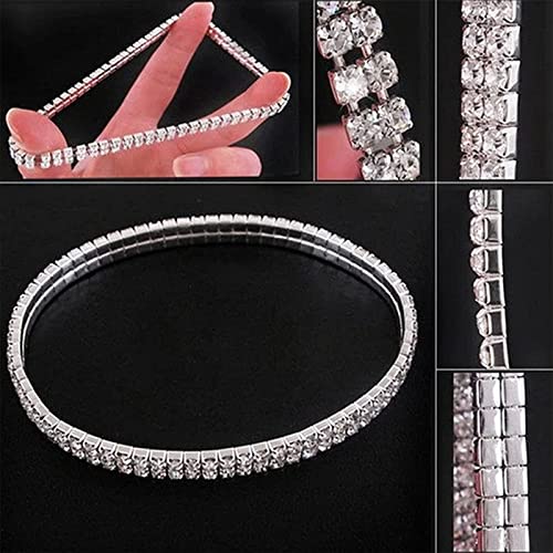 Hlin Rhinestone Bracelet For Women 5Pcs Strand Stretch Silver-Tone Sparkling Bridal Tennis Bangle #TOP1
