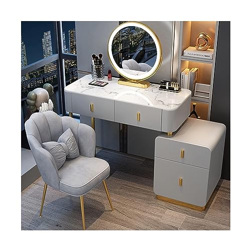 Nordisch-modernes Schminktisch-Set mit ausziehbarem Schrank und Stuhl für Damen und Mädchen, multifunktionaler Schminkspiegel mit Schubladen, weißes Holz, Ankleidezimmer-Dekoration