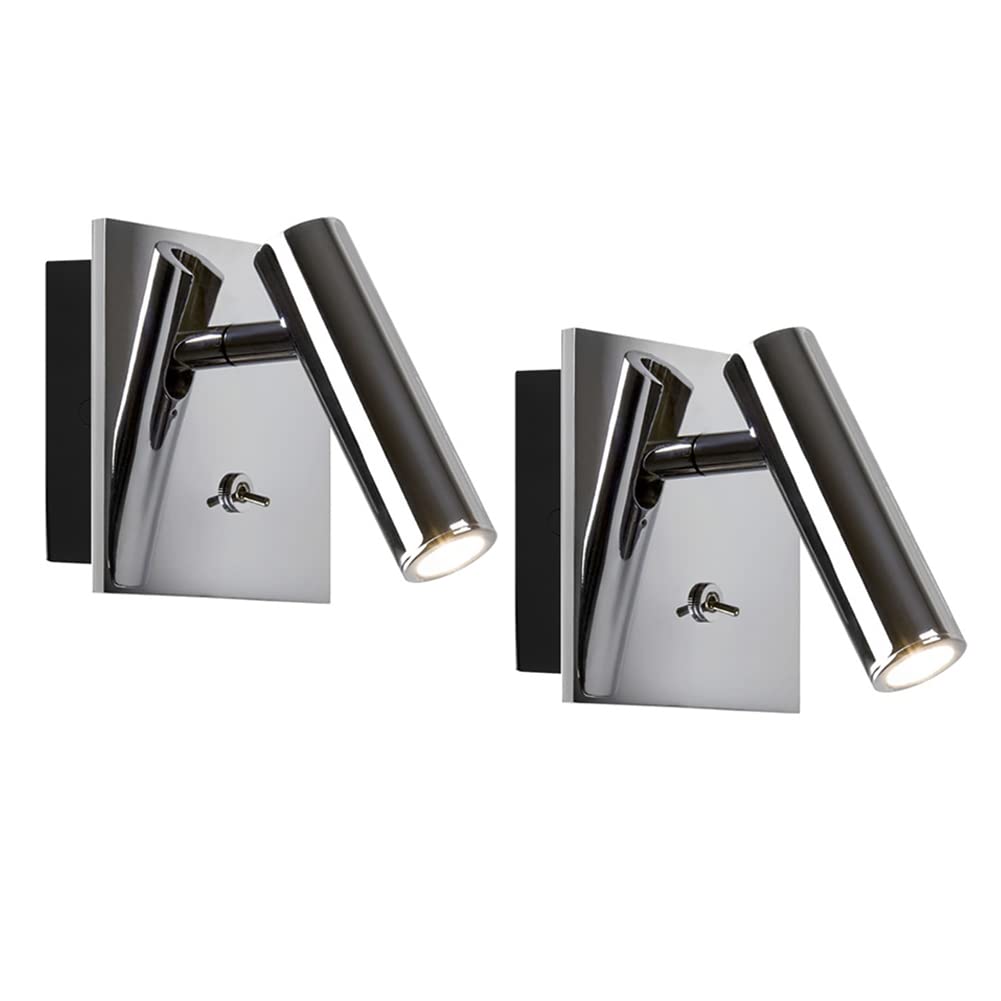 Bedside Reading Lamp Set of 2, Modern Wall Mounted Light with Switch, Warm, Adjustable Bed Wall Sconce, Ideal for Reading in Bed - Chrome