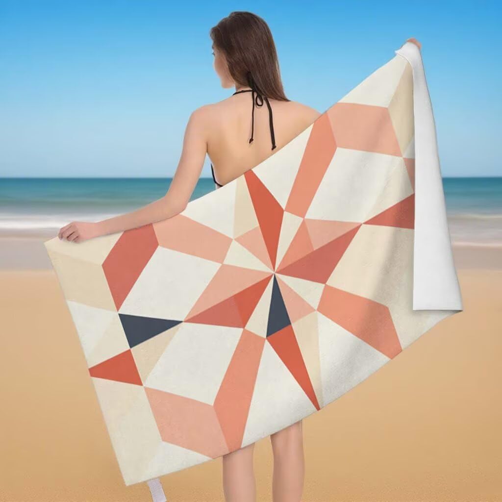 Toalla de Playa Grande 220x100cm/35x70cm, Juego de 2 Toalla Microfibra XXL de Antiarena, Toallas Playa Suave Ligera, Absorbente Secado Rápido, Beach Towel Viaje, Regalo Mujer Hombre (Geometría) C-24