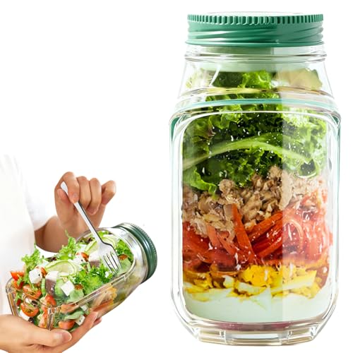 VLUVLA Salad Pod Jar Portable Salad Container with Leakproof Dressing Cup Vertical Layering Design Side-Open Sa-lad Box with Lid Sa-lad Jar for Meal Prep Work Lunch Picnic & Travel
