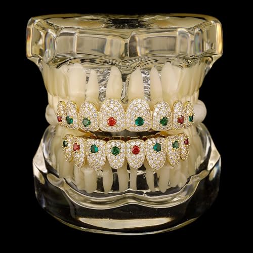 Grillz Hip Hop Multicolor con Piedras CZ 16K Dorado miniatura 3