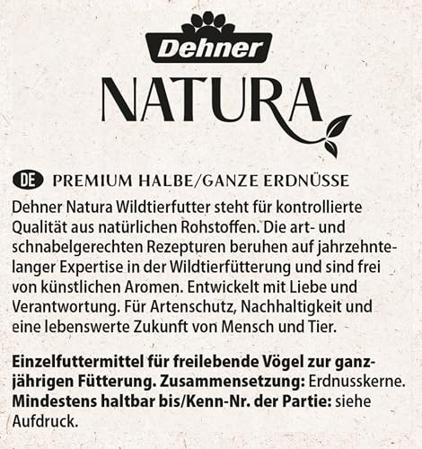 Dehner Natura Premium Wildvogelfutter, halbe / ganze Erdnüsse schalenfrei, Ganzjahresfutter proteinreich / energiereich, hochwertiges Vogelfutter für Wildvögel, 5 kg