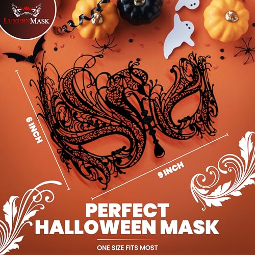 Image of Metal Filigree Masquerade Mask for Women - Swan Style Mask with Rhinestones for Mardi Gras, Prom, Halloween & Venetian Party