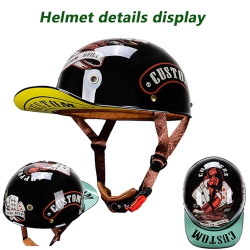 Image of Baseball Motorcycle Half Helmet DOT Approved for Adults Universal Hat Style Helmet with Adjustable Quick Release Buckle Fits Bicycle Cruiser Scooter