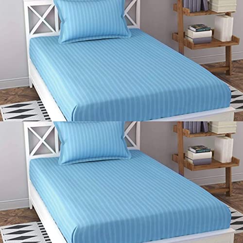 Image of Prime Collection 260 TC Combo Pack of 2 Single Sized (90x60) Satin Striped Bedsheet with 2 Pillow Cover Long Lasting Single Bedsheet for Hotel, Hospital and Home Use