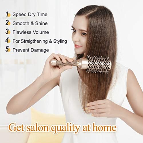 Sndyi Round Hair Brush, Nano Thermal Ceramic & Ionic Tech Hair Brush, Blow Dry Hair brush with Boar Bristles, Medium Round Brush for Blow Drying, Styling, Curling and Straightening, 43mm