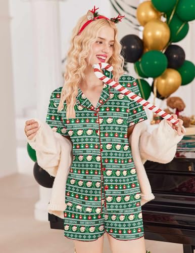 Image of Ekouaer Button Up Pajamas Set for Women Short Sleeve Ribbed Knit Sleepwear 2 Piece Pjs Shorts Set