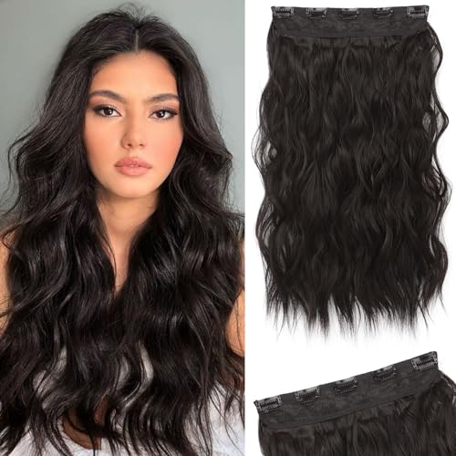 REECHO 20” Clip-In Hair Extensions, Beach Wavy, Black/Brown