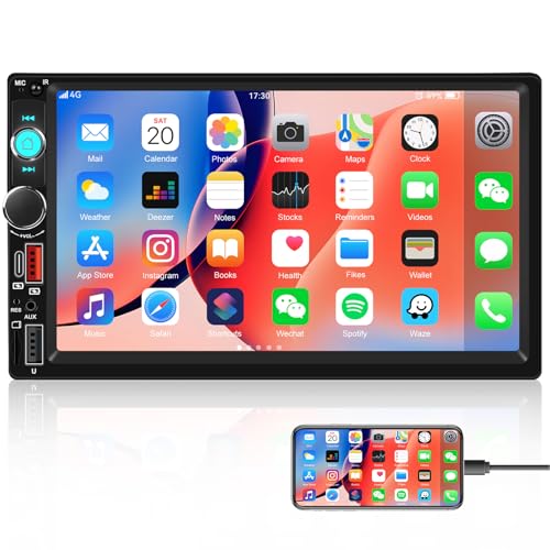CAMECHO Double Din Car Stereo Radio 7 Inch MP5 Player with HD Touch Screen Multimedia Player with Bluetooth FM Receiver Support Mirrorlink SWC Type C AUX-in USB SD UI ColorLights