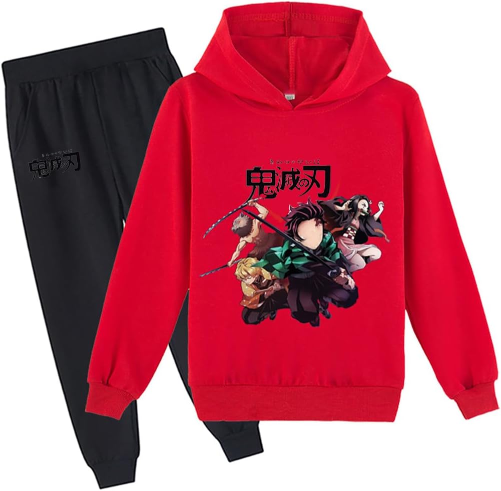 D.O.T Boys Girls Anime Slayer Tracksuit Pullover Hoodie Jogging Pants Set 2 Pieces Sweatshirt for Kids 2-15Years