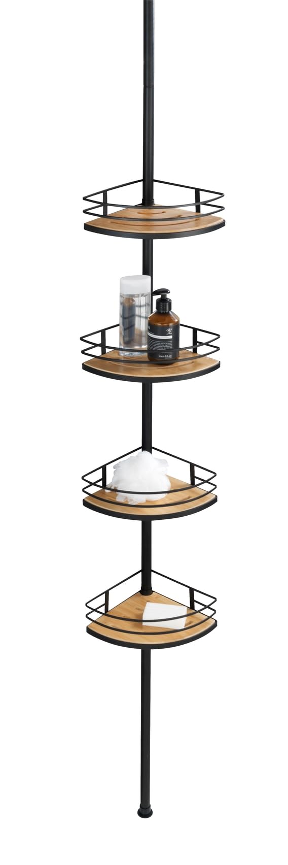 Wenko Rinconera telescópica de Acero Inoxidable Dolcedo Bambú, Metal, Negro, 31 x 65-275 x 23 cm