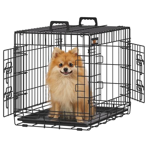 Feandrea Hundekäfig, klappbar, mit 2 Türen, ausziehbare Kunststoffschale, 61 x 43,5 x 50,5 cm, S, schwarz PPD024B01