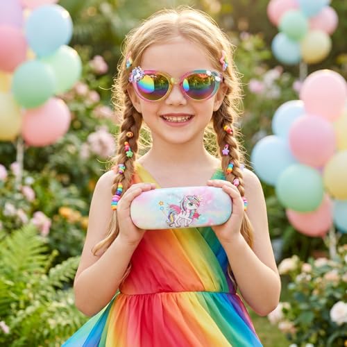 Image of Kids Sunglasses Girls Unicorn Heart Eyeglasses UV Protection Toddler Sunglasses with Sunglass Case for Party Beach