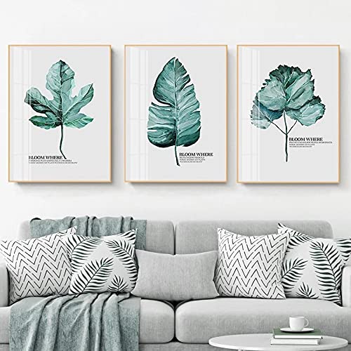 Toile peinture impression affiche plante verte déco salon moderne triptyque 50x70cm