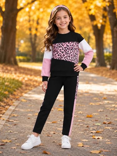 Image of Toddler Girls 2 Piece Cute Outfits, Crewneck Sweatshirt with Jogger Pants Kids Clothing Set for Fall Winter
