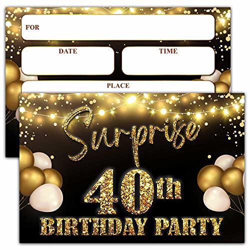Invitaciones de 40 cumpleaños YSTEP con 20 tarjetas negro y oro con sobres para fiestas