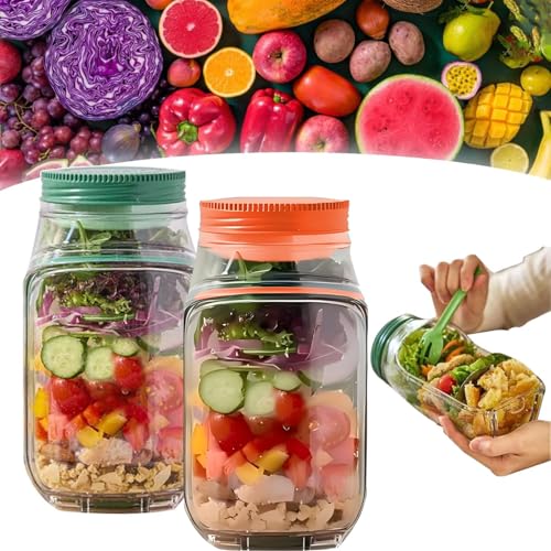 JACKANNA Ensalada cápsula, recipiente para ensalada, recipiente para ensalada, tarro para ensalada To Go Box, escurridor de ensalada plegable, caja portátil para aperitivos con tapa, adecuado para el