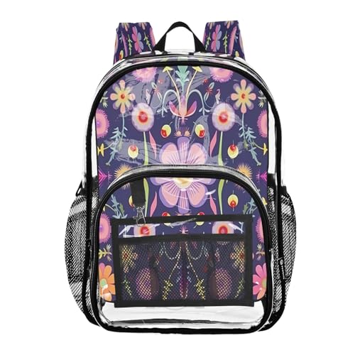Cute Flower Pattern Clear Backpack - Stadium Approved Large 15.7-inch Waterproof Transparent Bag for Sports, Concerts, Work, Travel#220