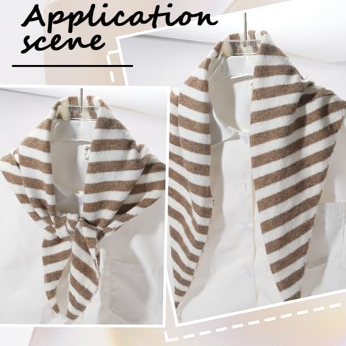 Triangle Knitted Scarf Coffee White Striped Neck Cover Fashion Head Hair Wrap Headband Soft Warm Lightweight Versatile Shawls Scarves for Women Winter Autumn Spring Streetwear Accessories4