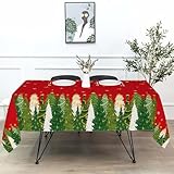 AIBIIN Nappe de Noël rouge couvre table pour salle à manger hiver flocon de neige pin imperméable résistante aux plis restaurants pique niques repas en extérieur accessoires de décoration de mariage