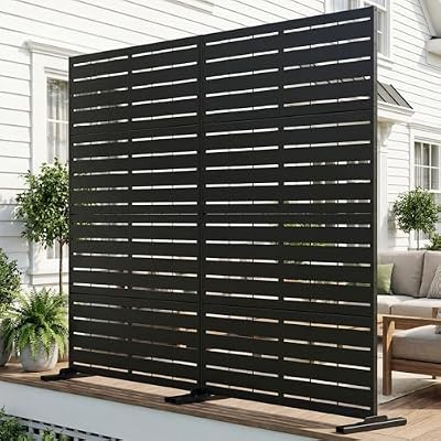 SUNYRISY 2Pack Metal Outdoor Privacy Fence Screen for Balcony Patio Deck Garden Decorative Room Dividers, Freestanding Steel Privacy Wall Fence Panel for AC Unit and Trash Can, 71''H×46''W Black