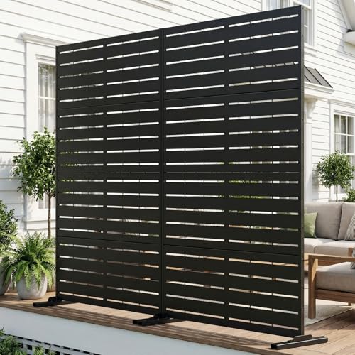 SUNYRISY 2Pack Metal Outdoor Privacy Fence Screen for Balcony Patio Deck Garden Decorative Dividers, Freestanding Steel Privacy Wall Fence Panel for AC Unit and Trash Can, 71''H×46''W Black