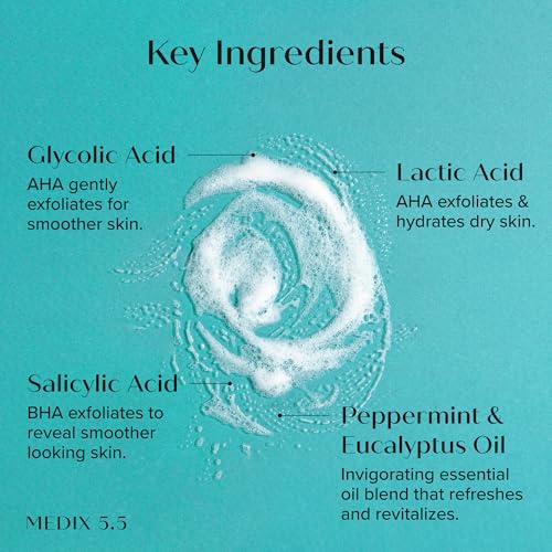 Image of Medix 5.5 Glycolic Acid + Lactic Acid Exfoliating Body Wash Gel, KP Bump Eraser, AHA Exfoliant Skin Care Body Cleanser, Keratosis Pilaris & Acne, Foaming Face Wash, 3 Fl Oz Travel Size, 3-Pack