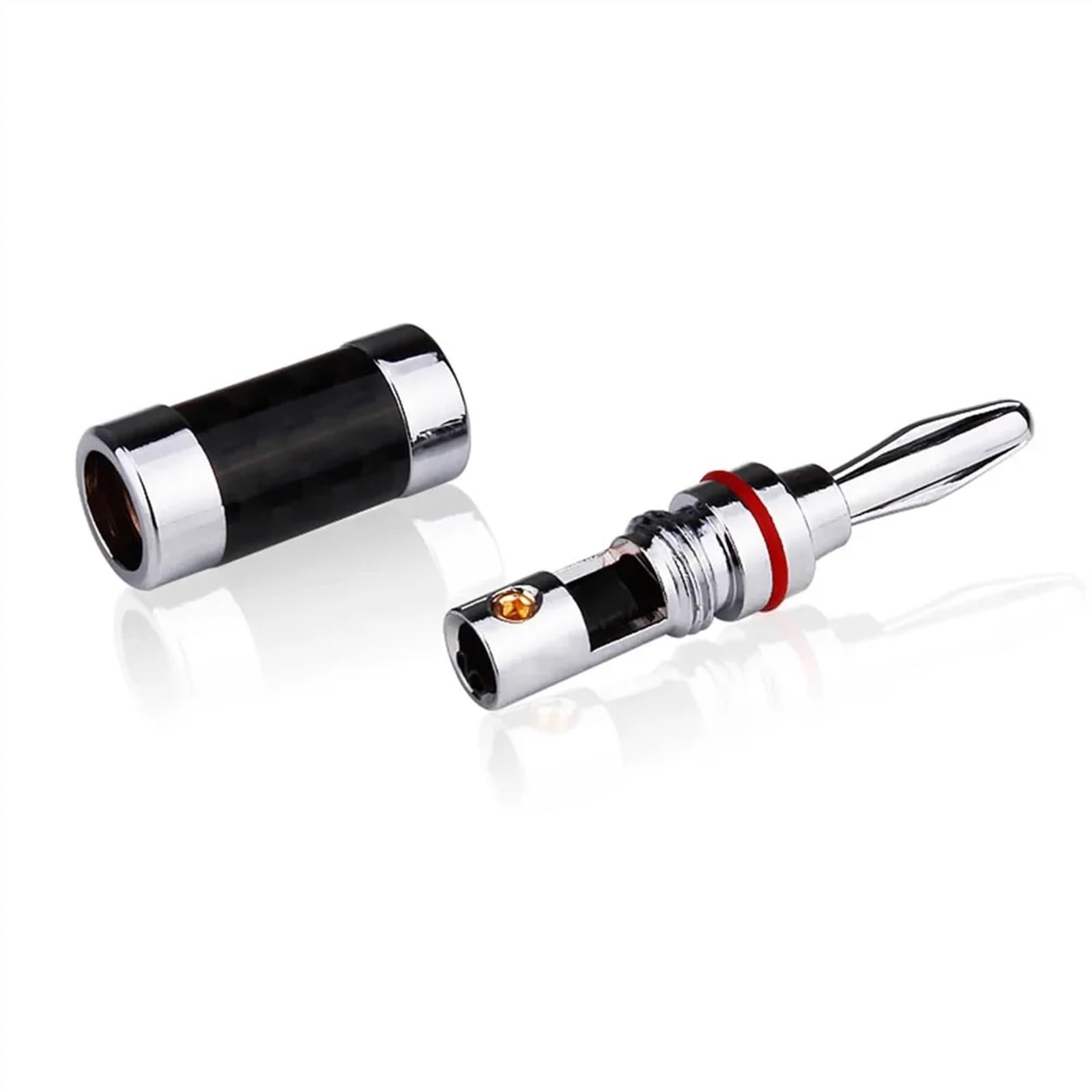 Connecteur de Haut-Parleur fiche Banane, bornes plaquées Rhodium en Fiber de Carbone, connecteurs Banane for Haut-Parleur et vidéo, Rouge et Blanc(25pairs,Black)