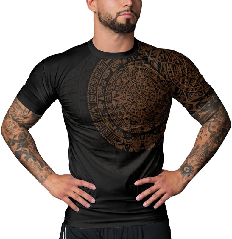 Aztec Ranked Men's Short Sleeve Rash Guard Baselayer Compression Shirt for MMA BJJ Jiu Jitsu