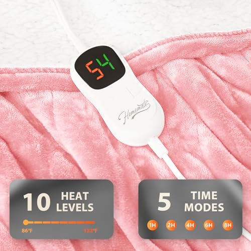 Image of Homemate Electric Heated Blanket Full Size - 72 inchx84 inch Heating Bed Blankets Throw with 8 Hours Auto Off 10 Heating Levels Fast Heating Over-Heated Protection Soft Warm Flannel Bed ETL Certified Pink