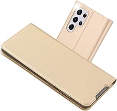 Radoo Coque pour Samsung Galaxy S22 Ultra, Ultra Mince en Cuir PU Premium Housse à Rabat Portefeuille Coque [Antichoc TPU] [Fente pour Carte] [Fermoir Magnétique] pour Samsung Galaxy S22 Ultra (Or)