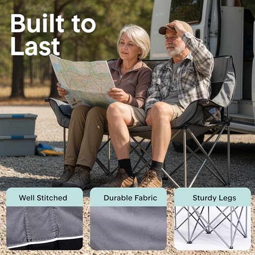 Silla de Camping Doble Plegable SereneLife Modelo SLCPLSGY Negra para Playa y Exteriores miniatura 5