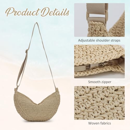 Image of GOKTOW Straw Crescent Beach Crossbody Bag for Women,Raffia Woven Shoulder Handbags for Summer Vacation 2025
