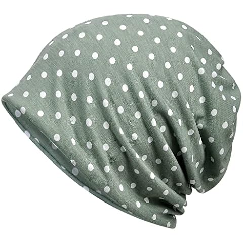 Kangqifen Women 3 in 1 Spotted Slouch Beanie Hat Cotton Polka Dot Skull Cap Loop Scarf Light Green Cover